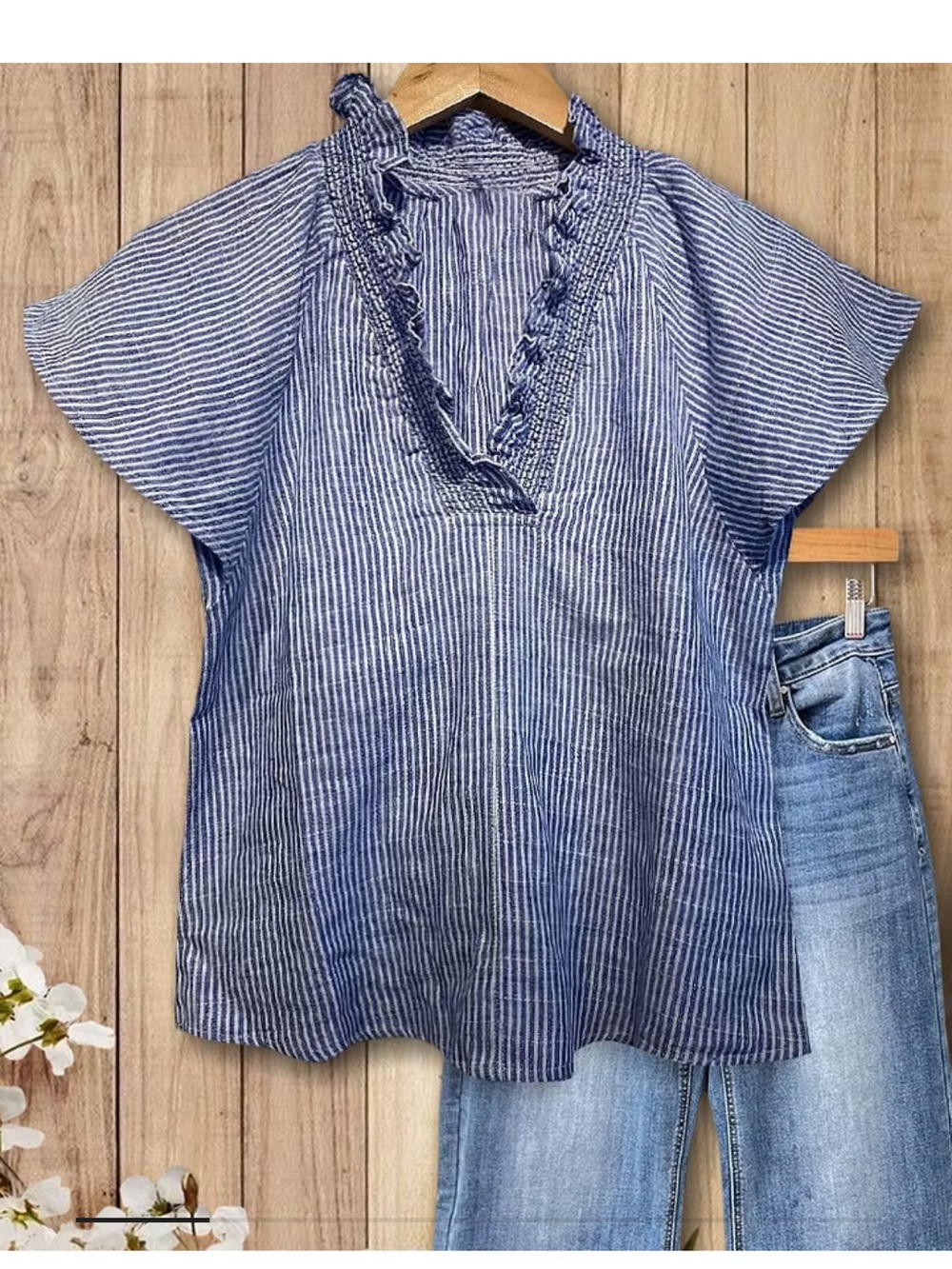 NWOT Sage Vell blue striped linen blend shirt - Women’s Small
